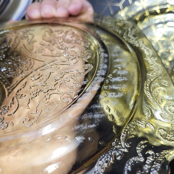 Vintage Amber Depression Glass Dinnerware Set, Dinner & Lunch Plates, Cups & Sau - Picture 10 of 16